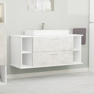 Produktbild von Garlivo Waschbeckenunterschrank GLA-120 Beton mit Schubladen, Badezimmer Waschtischunterschrank hängend , Breite 120 cm, Soft-Close, Push-to-Open/ Tip-On