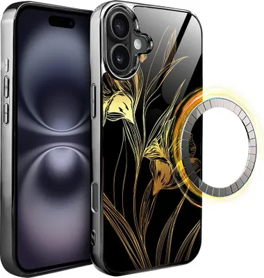 Produktbild von iPhone 16 Plus IBIZU Elite Glass Case mit MagSafe, Glasrückseite, Golden Midnight, Royal Irises, Schwarz