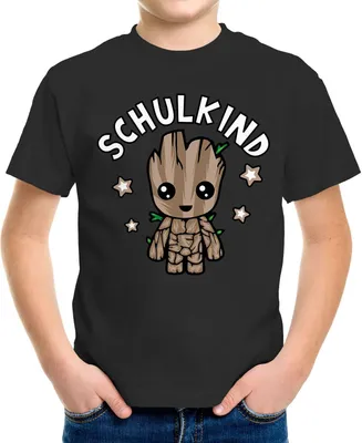 Produktbild von Kinder T-Shirt Jungen "Schulkind" Comicfigur Baum Baby-Grroot Geschenk zur Einschulung Schulanfang Moonworks® schwarz 110-116 (5-6 Jahre)