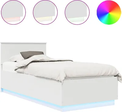 Produktbild von vidaXL Bettrahmen mit LED-Lichtleisten Weiß 70 x 190 cm Holzwerkstoff