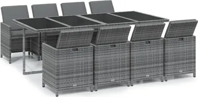 Produktbild von vidaXL 9-tlg. Garten-Essgruppe mit Kissen Poly Rattan Grau