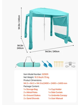 Zdjęcie produktu dla Parasol plażowy, regulowana wysokość, ochrona przed promieniowaniem UV, jasnozielony
