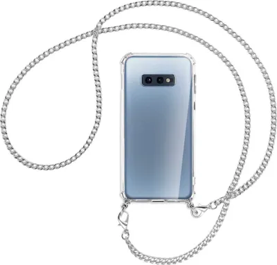 Produktbild von Handykette Backcover-Schutzhülle mit Band (Metall silberfarben) für Samsung Galaxy S10e - silberfarbene Kette