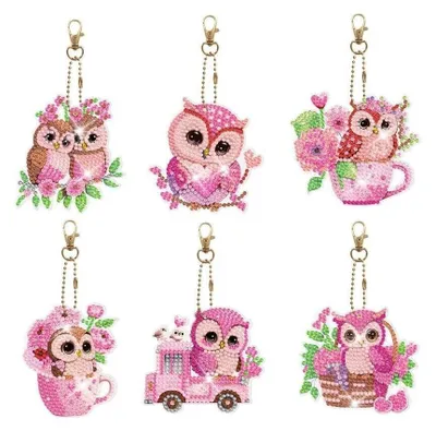 Produktbild von Weltbild Diamond Painting Schlüsselanhänger "Eulen Rosa" 6er-Set