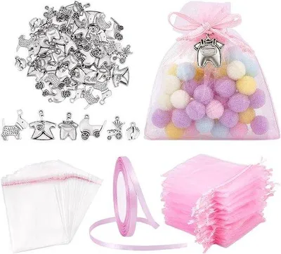 Immagine prodotto di Sacchetti regalo in organza con decorazioni e nastro di raso per le feste, set da 60 pezzi