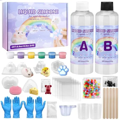 Obrázok produktu pre Sada na modelovanie tekutým silikónom, 500 g, pomerná zmes 1:1, superjemná silikónová guma, pre vlastnú tvorbu, na odbúranie stresu, 6 foriem, príslušenstvo