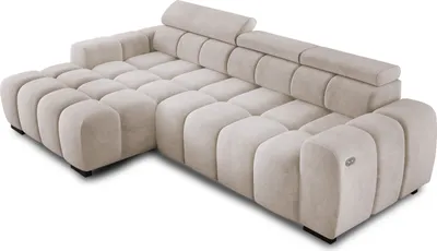 Produktbild von Ecksofa OMBO 285x168x77/97 cm, Linke Seite Mit Schlaffunktion, Elektrisch Ausziehbarer Sitzfläche, Verstellbaren Kopfstützen, Dunklen Buchenholzfüßen, Hydrophobem SALVADOR-Bezugstoff - Cappucino