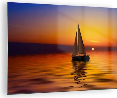Produktbild von Bilder auf glas - Boot Sonnenuntergang Landschaft - 70x50cm - Glasbilder - Wandbilder - Kunstdruck - zum Aufhängen bereit - Wanddekoration aus Glas - Glas Bilder - Wandbild auf Glas - GAA70x50-0106