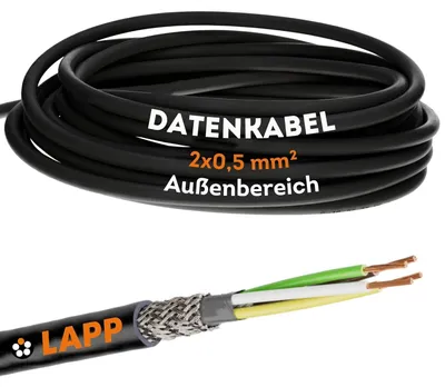 Produktbild von 10 Meter Lapp 1030517 LiYCY geschirmte Steuerleitung 2x0,5 mm² I UV-resistent I Signalkabel 2 adrig I Datenkabel für Außenbereich I Lötkabel I Verbindungsleitung LED I Anschlussleitung schwarz