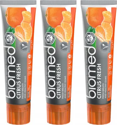 Immagine prodotto di Biomed | Dentifricio - Dentifricio Citrus Fresh - 3 x 100 g - Senza fluoro - Antibatterico - Alito fresco