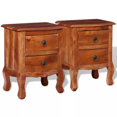 Image de vidaXL Tables de nuit avec tiroirs 2 pcs. Bois massif acacia