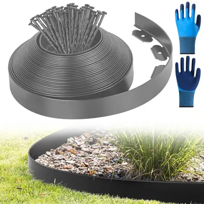 Produktbild von Flexibler Kunststoff-Rasenrand, 10 Meter, mit 50 Erdankern, Grau