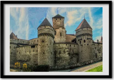 Produktbild von Bild - Bilderrahmen - 100 cm x 70 cm - MDF - Rahmen - Foto - Wandkunst Schloss in der Schweiz
