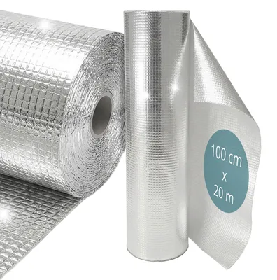 Produktbild von Relaxdays Heizkörper Reflexionsfolie, 0,6 x 20 m, Luftpolster 4 mm, Dach, Wand & Fenster, Isolierfolie Aluminium, silber