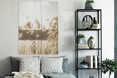Produktbild von MuchoWow® - Leinwandbilder - Wasser - Pampasgras - Pflanzen, Wandbild, Wanddeko Bilder Wohnzimmer, 90x120 cm