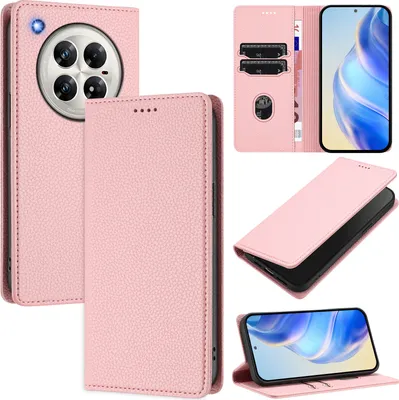 Produktbild von Litchi Leder Handyhülle für Infinix Zero 40 4G/Zero 40 5G Wallet Kartenfächer Standfunktion Hülle Pink