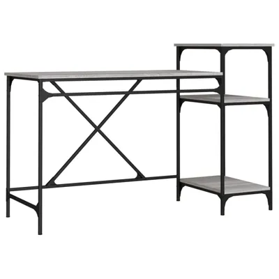 Obrázok produktu pre Stôl s policami sivá sonoma 135x50x90cm spracované drevo železo