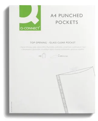 Obrázek produktu pro Q-Connect, průhledné obaly, otvor nahoře, formát A4, transparentní, 100 kusů
