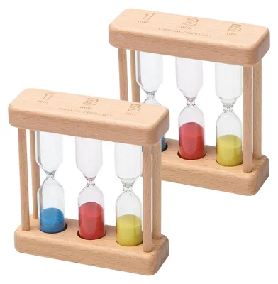 Image de 2 sabliers en bois pour enfants - Minuteur 3-en-1 pour les jeux et la décoration