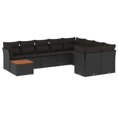 Produktbild von vidaXL 10-tlg. Garten-Sofagarnitur mit Kissen Schwarz Poly Rattan