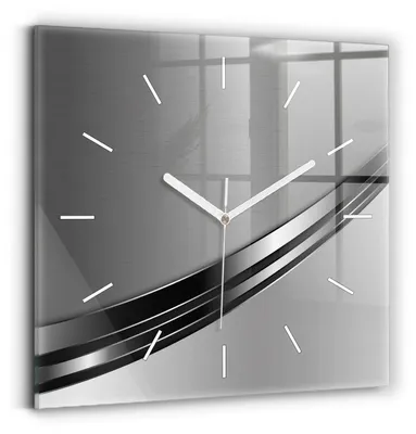 Obrázek produktu pro Wallfluent Hodiny - Skleněné Nástěnné Hodiny - Tichý Křemenný Pohyb - Nástěnná Dekorace Kuchyně Ložnice - Bílé Ručičky Hodin - 30x30 cm - Stříbrné čáry