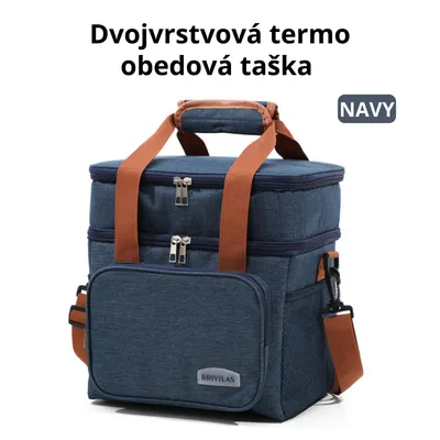 Obrázok produktu pre Dvojvrstvová termo obedová taška – veľká izolačná chladiaca taška 25L, nepremokavá & nepriepustná – pre prácu, školu, piknik & cestovanie – Navy