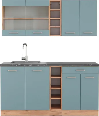 Produktbild von Singleküche Vicco R-Line Blau-Grau/Goldkraft Eiche 160 cm , AP Anthrazit, Model 43199
