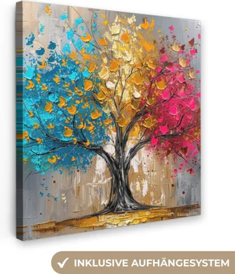 Produktbild von MuchoWow® - Leinwandbilder - Baum - Bunt - Grau - Modern, Wandbild, Wanddeko Bilder Wohnzimmer, 50x50 cm