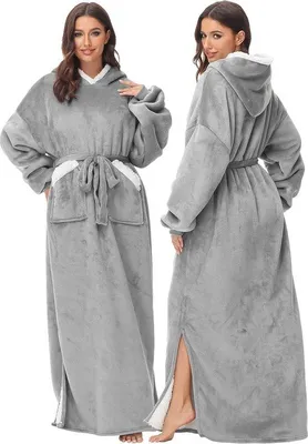 Produktbild von Unyqoos® Hoodie-Decke mit Ärmeln & Kapuze – Kuschelige Mikrofaser/Nerzfleece Decke für Erwachsene, Grau, 80 x 180 cm
