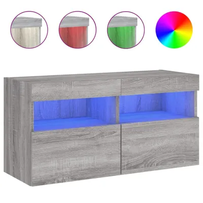 Produktbild von TV-Wandschrank mit LED-Leuchten Grau Sonoma 80x30x40 cm