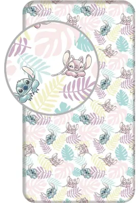 Imagen del producto de Sábana bajera para cama Lilo & Stitch, 90x200 cm, 100% algodón, con altura de borde de 25 cm