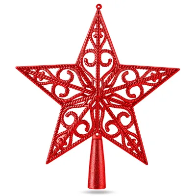 Produktbild von Baumspitze für Weihnachtsbaum Christbaumspitze Aufsatz für Tannenbaum Weihnachtsdekoration (Stern-Ornament-rot)