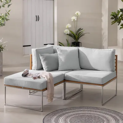 Produktbild von home24 Loungeset - 3-teilig - Webstoff / Teak Massiv
