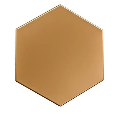 A single hexagonal tile with a metallic gold finish, presented on a white background.