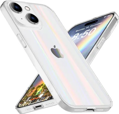 Produktbild von Hülle aus Glas für iPhone 15 Plus Regenbogen Handyhülle Klar Schutz Hard Case