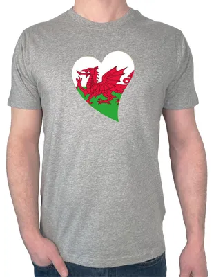Produktbild von Huuraa Herren T-Shirt Wales Flagge Herz S Sport Grey Bio Baumwolle Fairtrade Herrenshirt Geschenkidee