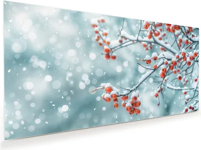 Produktbild von Glasbild 80x40cm in XXL für Wohnzimmer, Schlafzimmer Motiv Beeren im Schnee