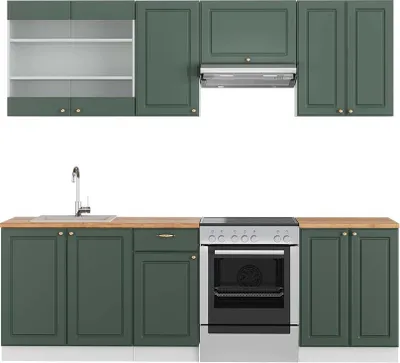 Image de Cuisine Vicco Fame-Line Vert-Or Landhaus/Blanc 240cm , PT Chêne, Model 42334