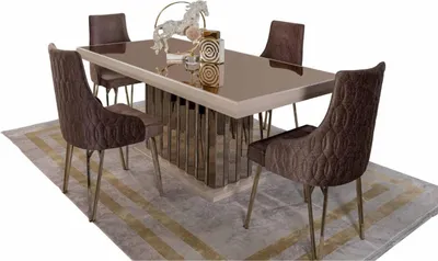Immagine prodotto di Set per la sala da pranzo Tavolo da pranzo 4x sedie Sedia in metallo set da pranzo in tessuto