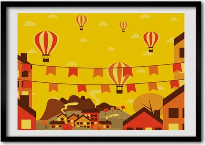 Produktbild von Bild - Bilder - Bilderrahmen - 70 cm x 50 cm - MDF-Rahmen, Wandkunst Ballons über die Stadt