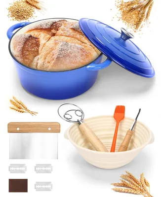 Produktbild von QuliMetal 6QT Emaille Gusseisen Brotbräter mit Deckel Blau – 6qt Blau