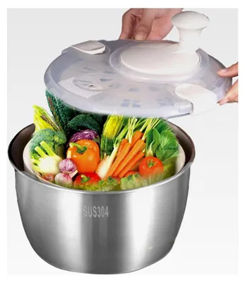 Produktbild von Große Gemüseschleuder, Salatschleuder | Edelstahl Salatspüler mit drehbarem Griff zum Waschen und Trocknen von Gemüse und Früchten