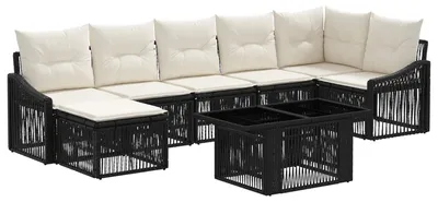 Image de Ensemble de canapés de jardin vidaXL, 8 pièces, noir et crème, en polyrotin