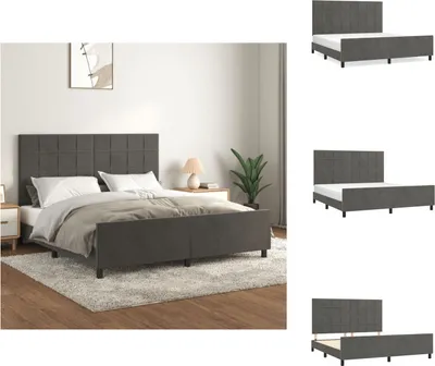 Produktbild von vidaXL Bettgestell mit Kopfteil Dunkelgrau 180x200 cm Samt -  Betten & Bettgestelle