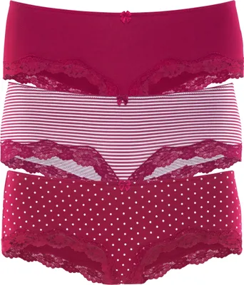Produktbild von LASCANA Panty rot-gestreift, uni, gepunktet Größe 40/42