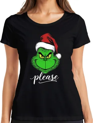 Produktbild von Grinch please Weihnachten Wichtel lustig Geschenk Weihnachtsgrinch Damen T-Shirt, Schwarz, XL