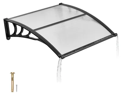 Produktbild von Vordach für Haustür - Pultvordach - Maß 96,5 x 101,7 cm - Türüberdachung aus Polycarbonat - Mit Entwässerung - ABS-Halterungen - UV- & Witterungsschutz - Bogenform - Braun