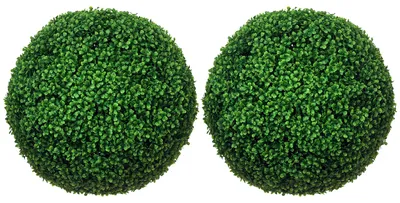 Productafbeelding van Set van 2 buxusbollen, kunstplanten, kamerplanten met UV-bescherming, decoratieve planten, voor binnen en buiten, groen