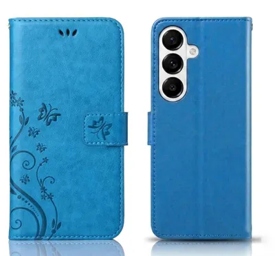 Produktbild von Handy Tasche für Samsung Galaxy S26 Plus Schutz Hülle Handyhülle mit Blumenmuster Klapp Hülle mit Standfunktion und Kartenfächer Farbe: Blau