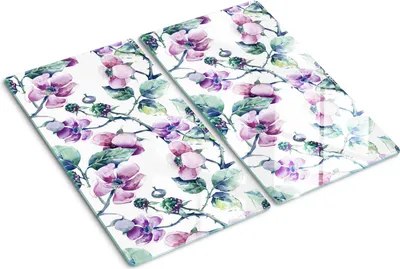 Produktbild von Tulup Glas-Herdabdeckplatte - 2x30x52cm - Glaskeramikkochfeld-Abdeckung Spritzschutz Zweiteilig Brombeerblumen